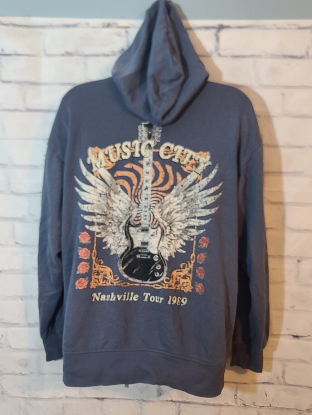 True Craft Nashville Full Zip Hooded Graphic Print Hoodie w/ Pockets L